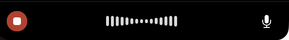 A small black bar floating on the screen, with a round red stop button at the left, a moving sound line across the middle, and a microphone symbol at the right