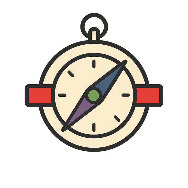 A pocket compass drawn as an Underground roundel, its needle pointing toward the next trip