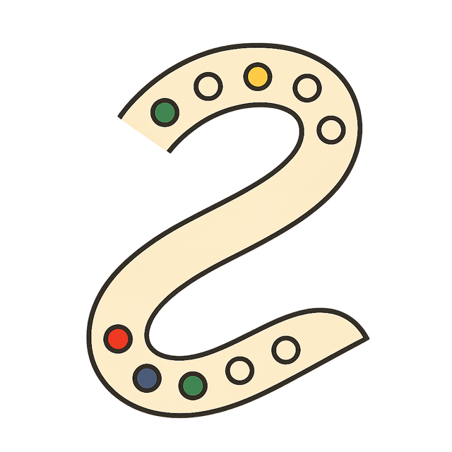 A ribbon of road doubling back on itself with coloured stops along it, several of them still empty